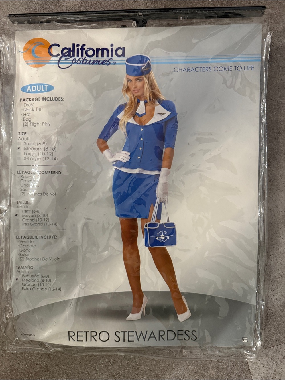 Halloween California Costumes Blue and White Retro Stewardess Costume Sz M 8-10